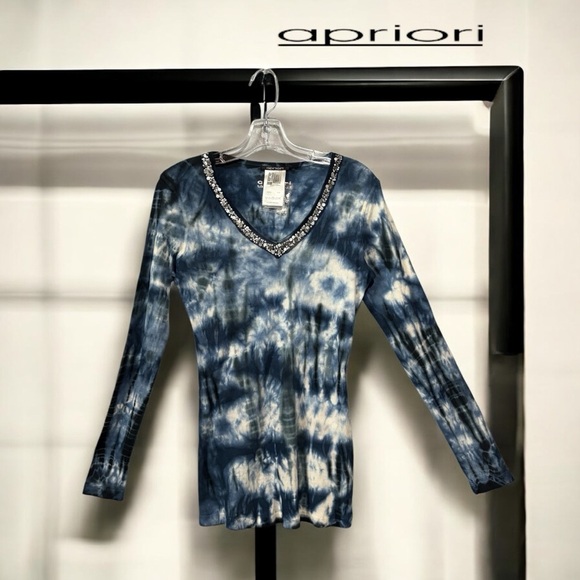 Apriori, Blue Tie-Dye Jewel Neckline Top, US 12 / Canada 14 - Picture 1 of 9